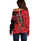 St Saints ANZAC Personalised Off Shoulder Sweater Lest We Forget Poppy Camo