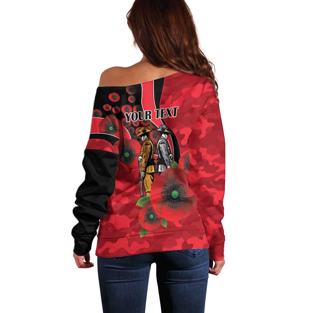 St Saints ANZAC Personalised Off Shoulder Sweater Lest We Forget Poppy Camo