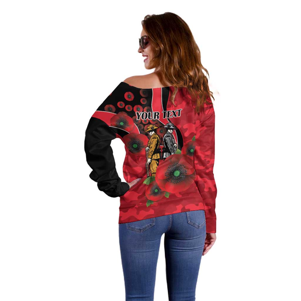 St Saints ANZAC Personalised Off Shoulder Sweater Lest We Forget Poppy Camo
