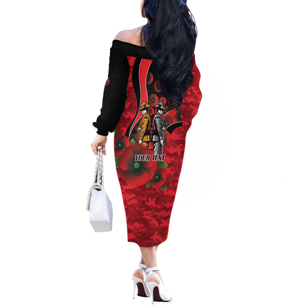 St Saints ANZAC Personalised Off The Shoulder Long Sleeve Dress Lest We Forget Poppy Camo