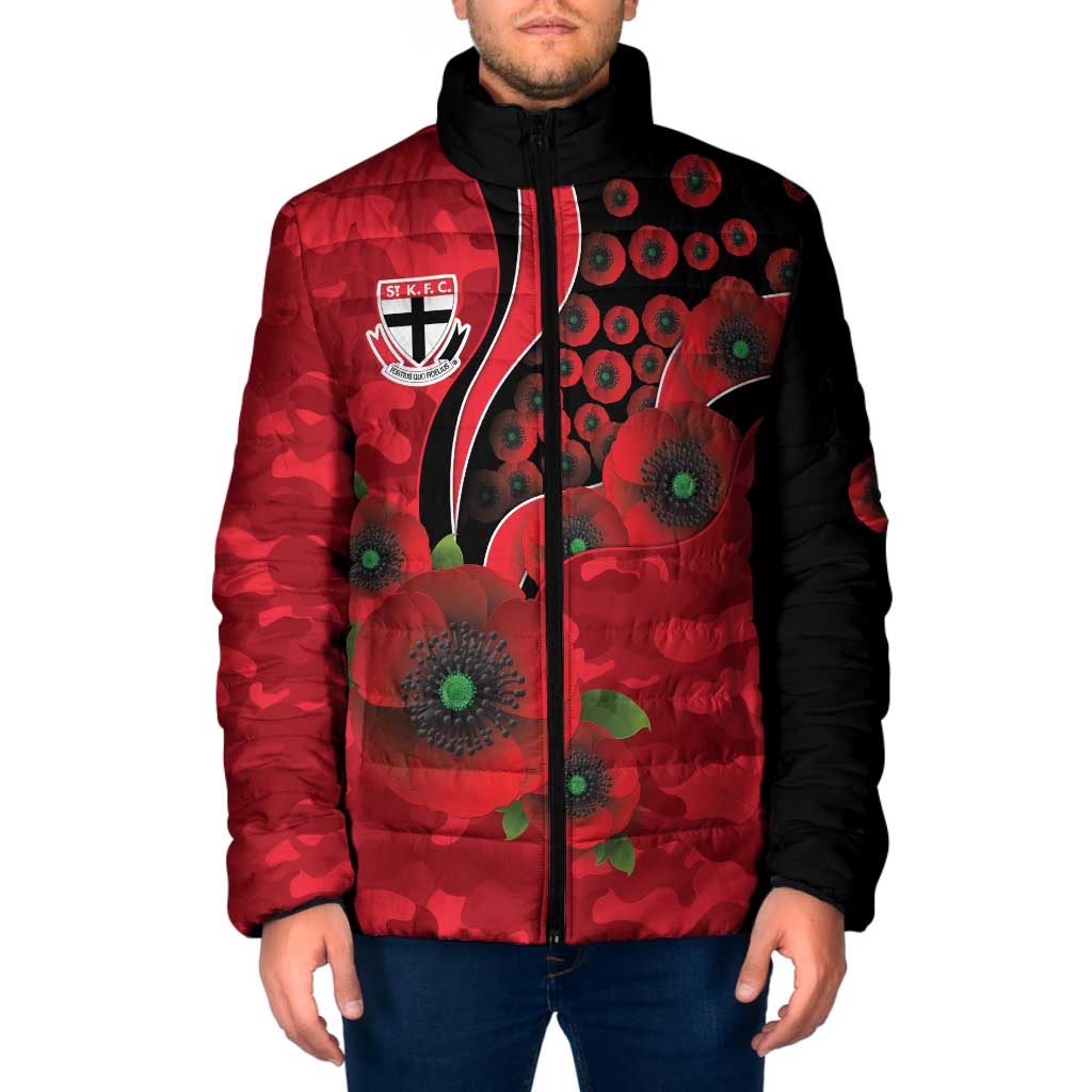 St Saints ANZAC Personalised Padded Jacket Lest We Forget Poppy Camo