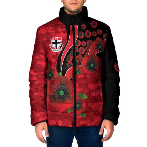 St Saints ANZAC Personalised Padded Jacket Lest We Forget Poppy Camo