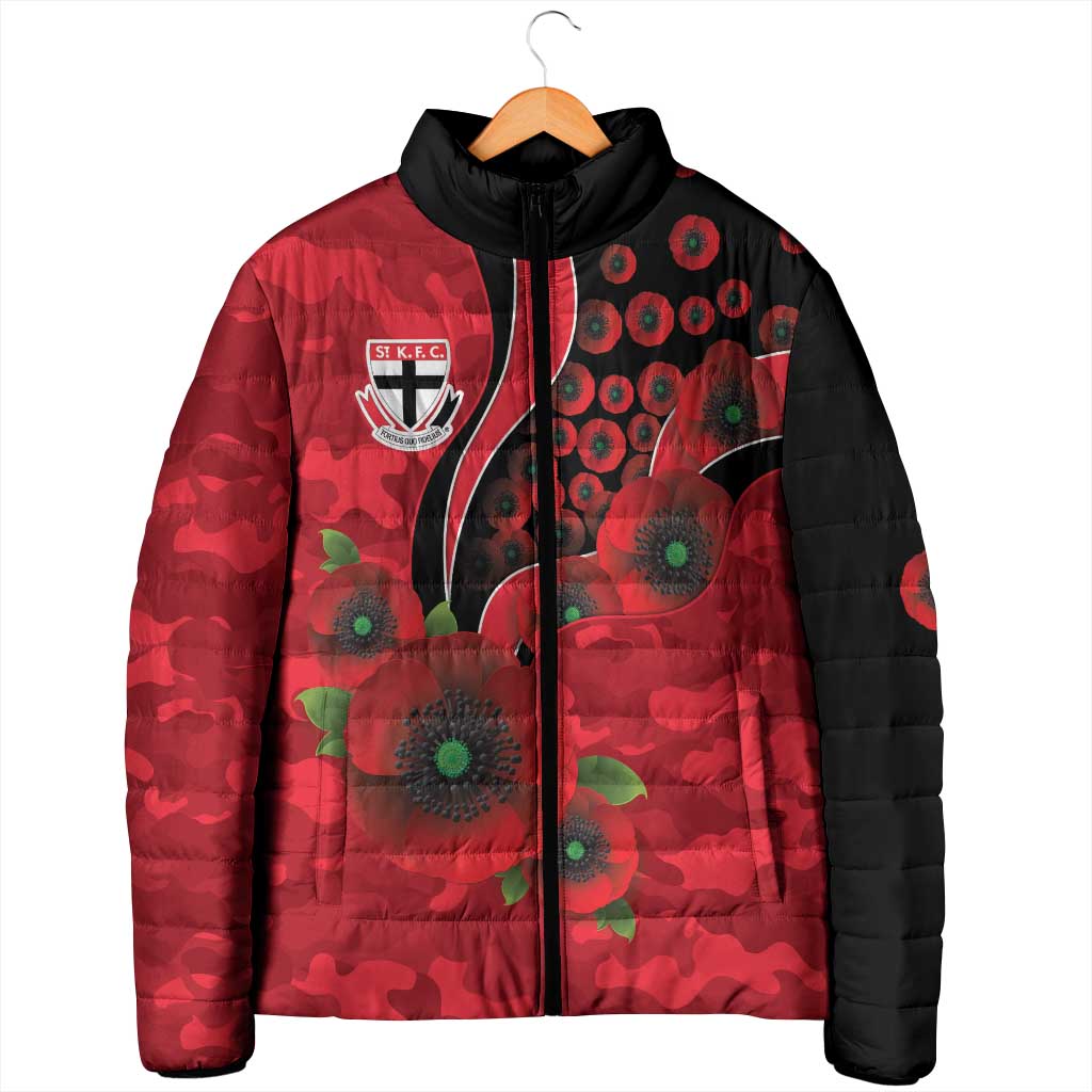 St Saints ANZAC Personalised Padded Jacket Lest We Forget Poppy Camo