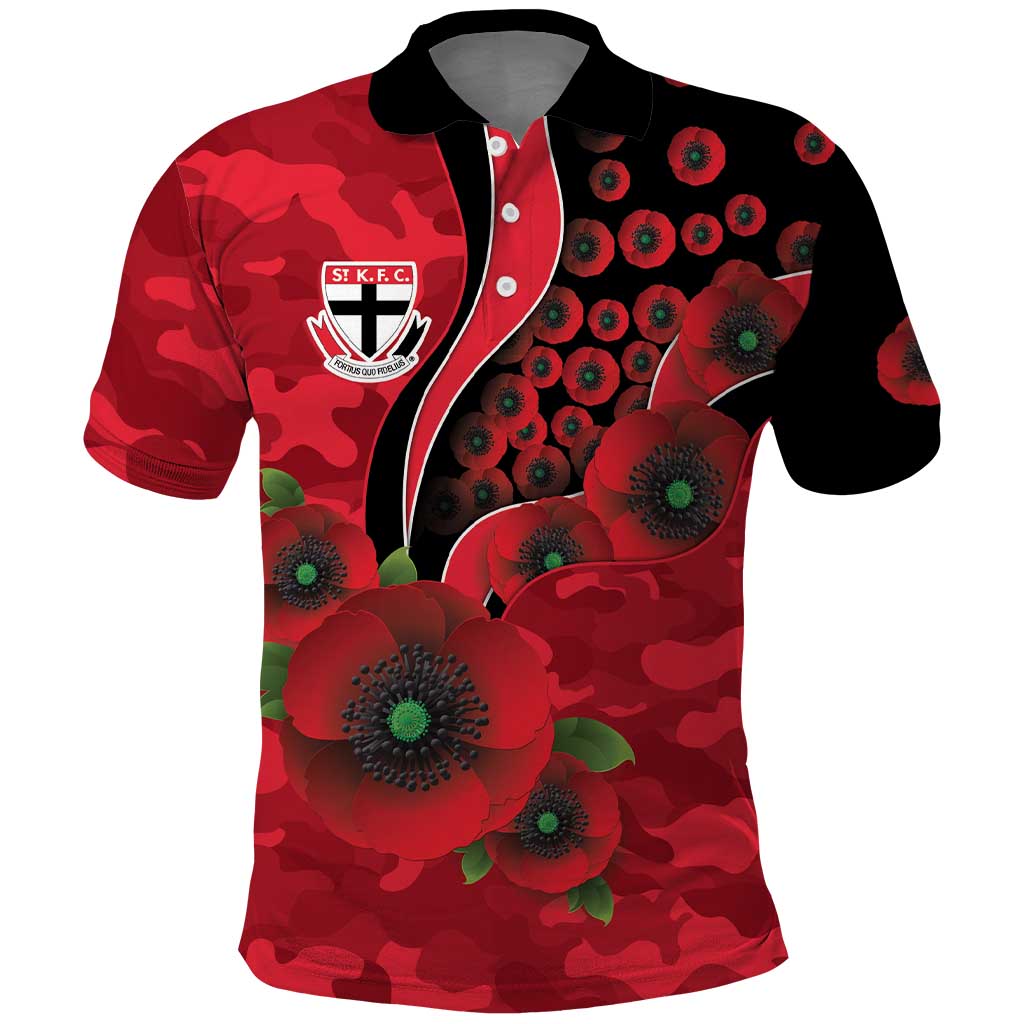 St Saints ANZAC Personalised Polo Shirt Lest We Forget Poppy Camo