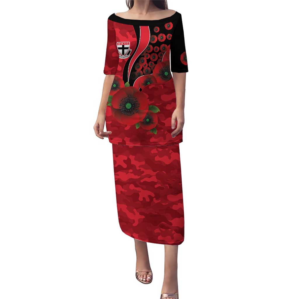 St Saints ANZAC Personalised Puletasi Lest We Forget Poppy Camo