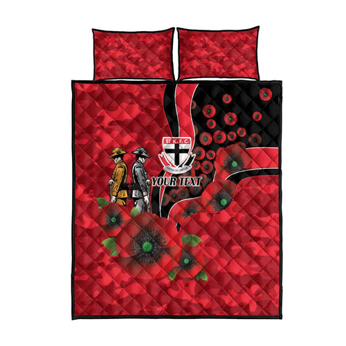 St Saints ANZAC Personalised Quilt Bed Set Lest We Forget Poppy Camo