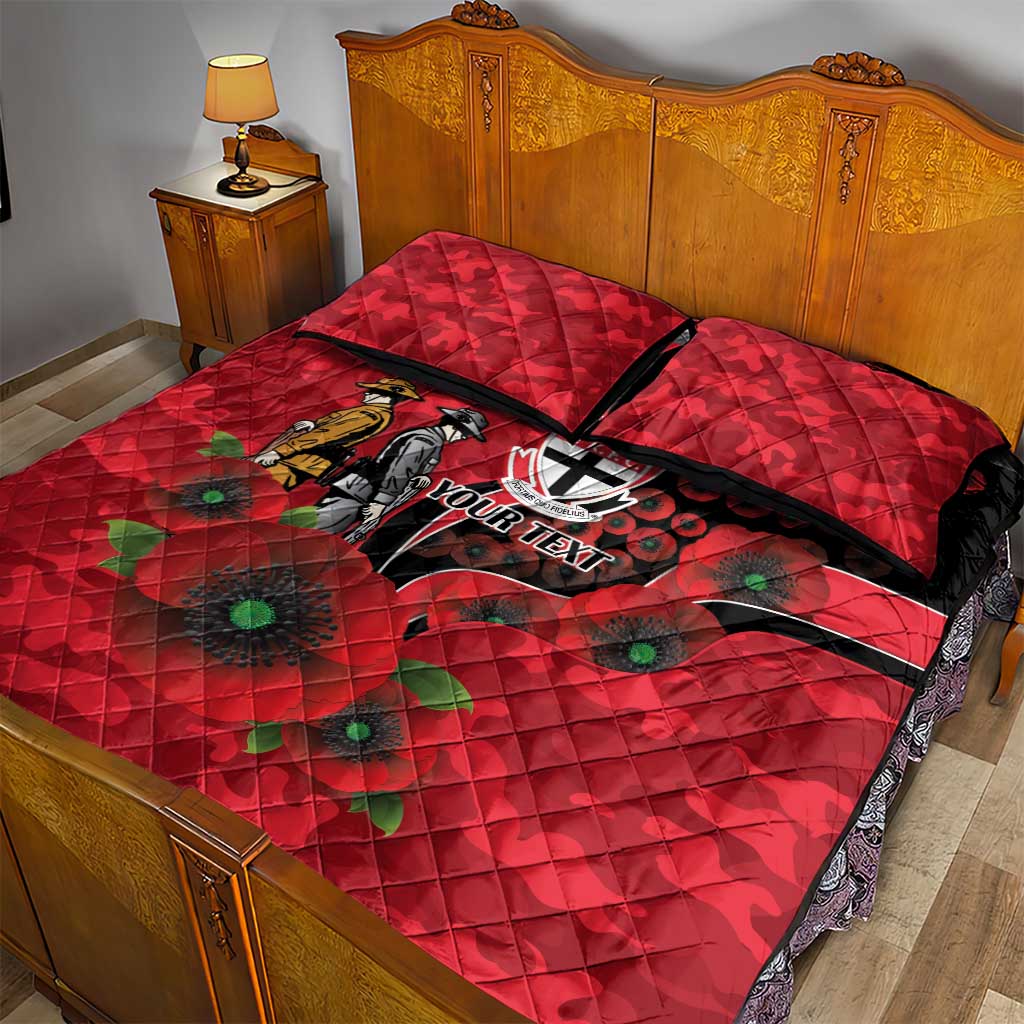 St Saints ANZAC Personalised Quilt Bed Set Lest We Forget Poppy Camo