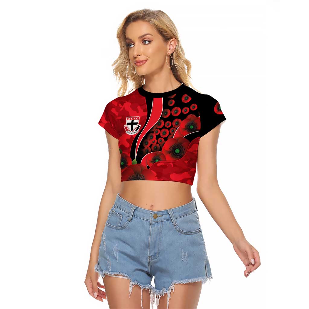 St Saints ANZAC Personalised Raglan Cropped T Shirt Lest We Forget Poppy Camo