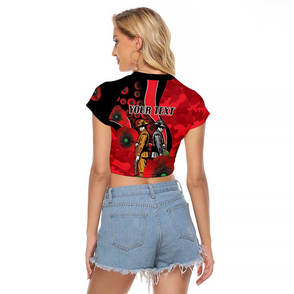 St Saints ANZAC Personalised Raglan Cropped T Shirt Lest We Forget Poppy Camo