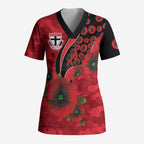 St Saints ANZAC Personalised Scrub Top Lest We Forget Poppy Camo