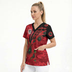 St Saints ANZAC Personalised Scrub Top Lest We Forget Poppy Camo
