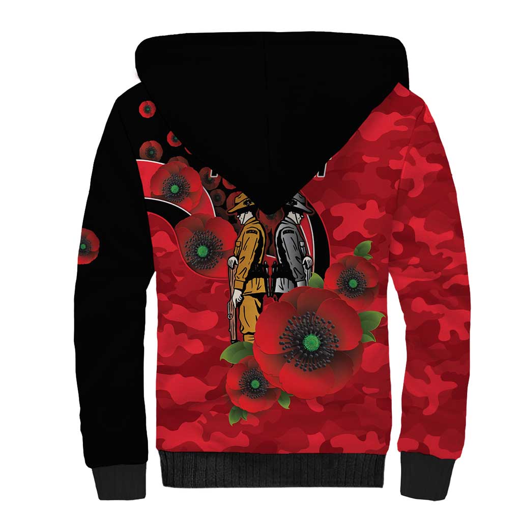St Saints ANZAC Personalised Sherpa Hoodie Lest We Forget Poppy Camo