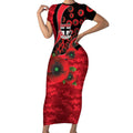 St Saints ANZAC Personalised Short Sleeve Bodycon Dress Lest We Forget Poppy Camo