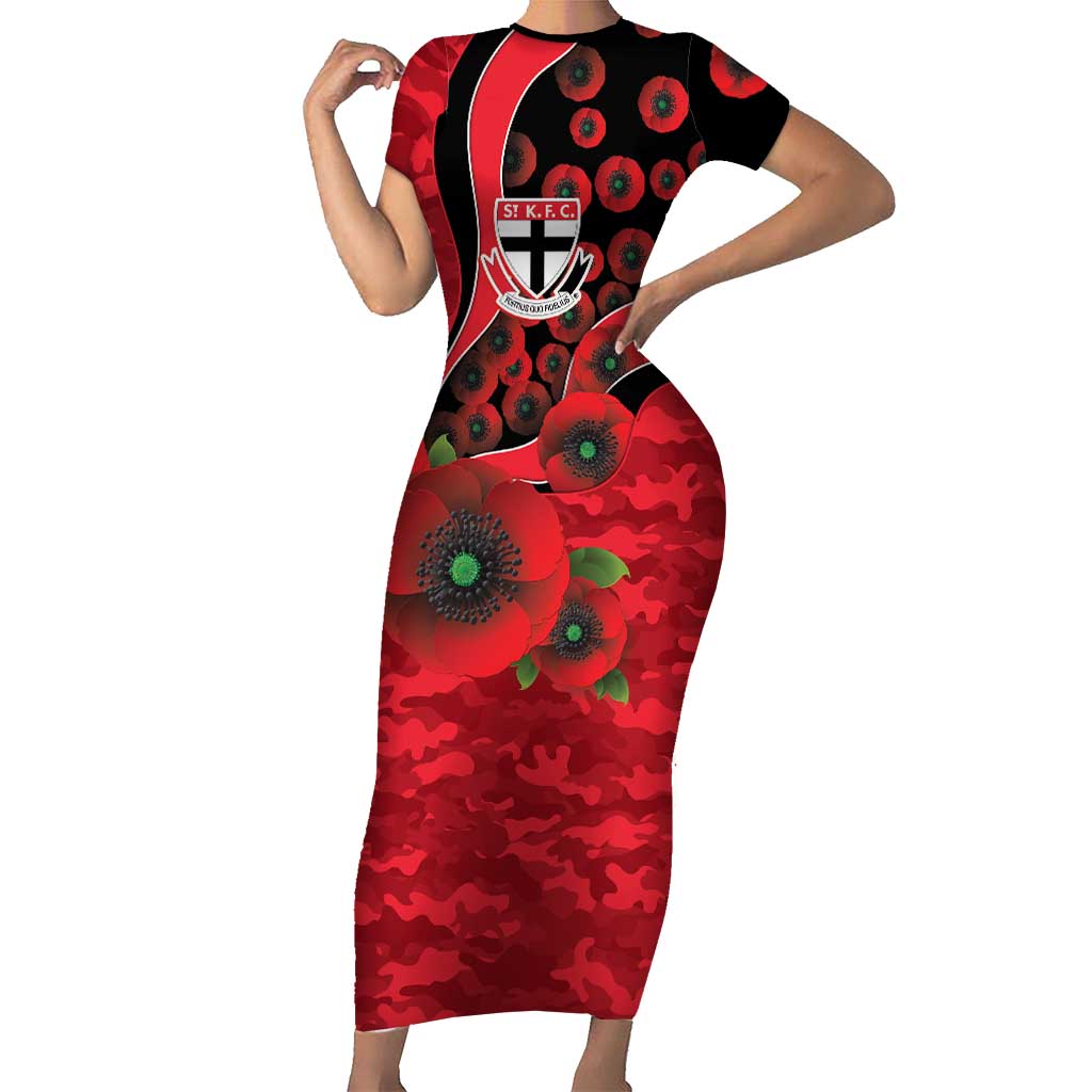 St Saints ANZAC Personalised Short Sleeve Bodycon Dress Lest We Forget Poppy Camo