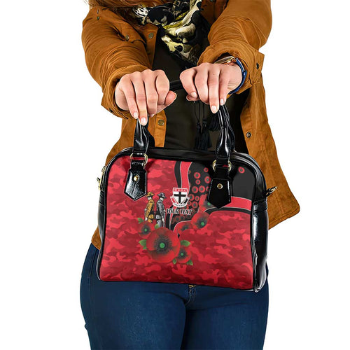 St Saints ANZAC Personalised Shoulder Handbag Lest We Forget Poppy Camo