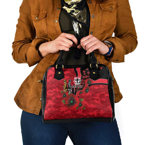 St Saints ANZAC Personalised Shoulder Handbag Lest We Forget Poppy Camo