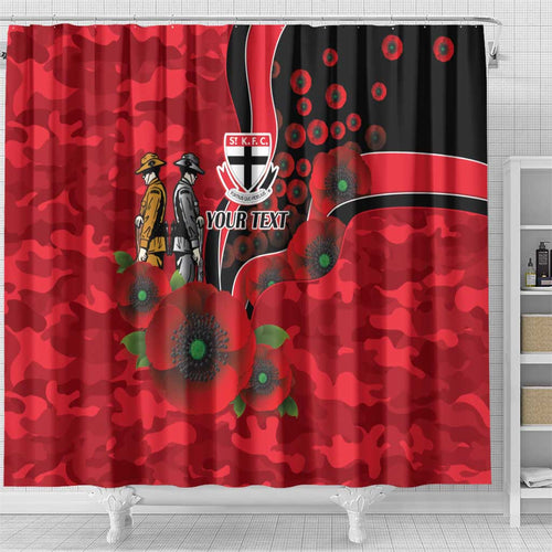 St Saints ANZAC Personalised Shower Curtain Lest We Forget Poppy Camo