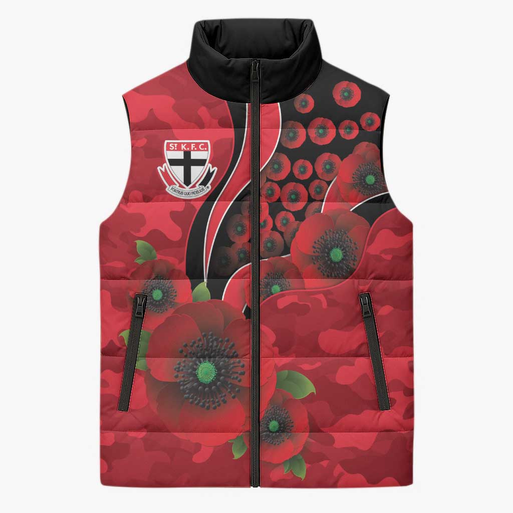 St Saints ANZAC Personalised Sleeveless Puffer Jacket Lest We Forget Poppy Camo