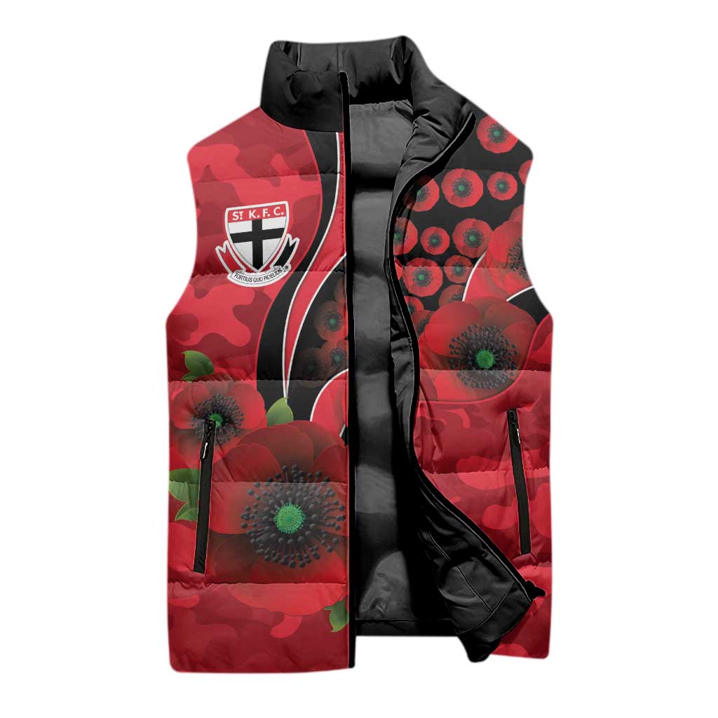 St Saints ANZAC Personalised Sleeveless Puffer Jacket Lest We Forget Poppy Camo