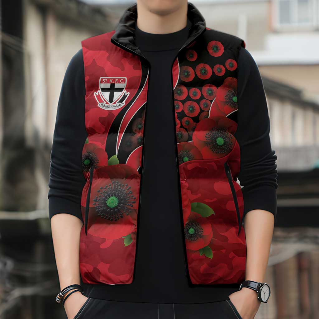 St Saints ANZAC Personalised Sleeveless Puffer Jacket Lest We Forget Poppy Camo