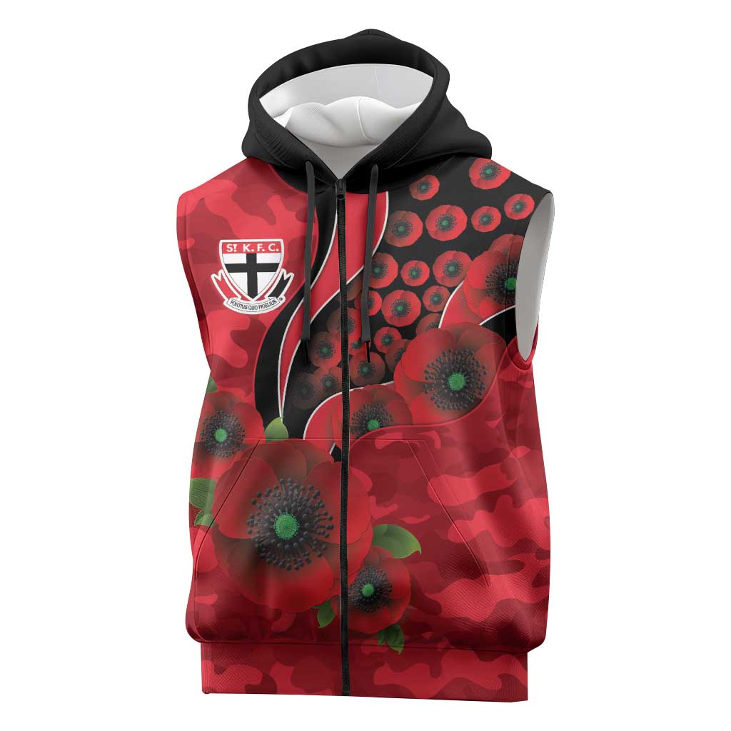 St Saints ANZAC Personalised Sleeveless Zip Hoodie Lest We Forget Poppy Camo