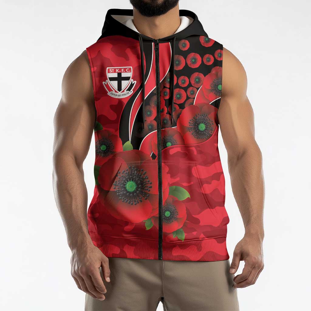 St Saints ANZAC Personalised Sleeveless Zip Hoodie Lest We Forget Poppy Camo