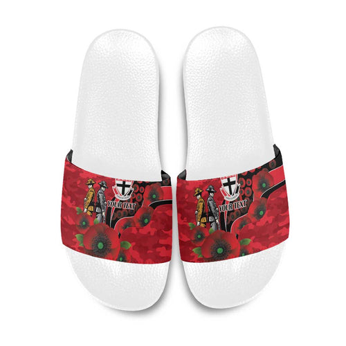 St Saints ANZAC Personalised Slide Sandals Lest We Forget Poppy Camo