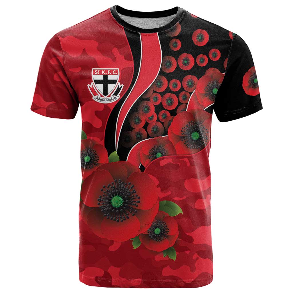 St Saints ANZAC Personalised T Shirt Lest We Forget Poppy Camo