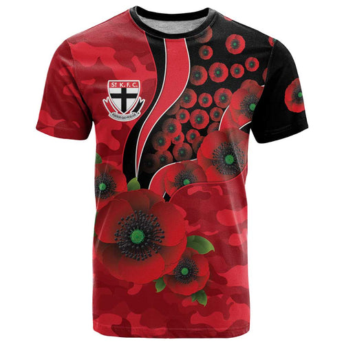 St Saints ANZAC Personalised T Shirt Lest We Forget Poppy Camo