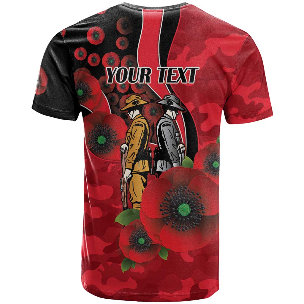 St Saints ANZAC Personalised T Shirt Lest We Forget Poppy Camo
