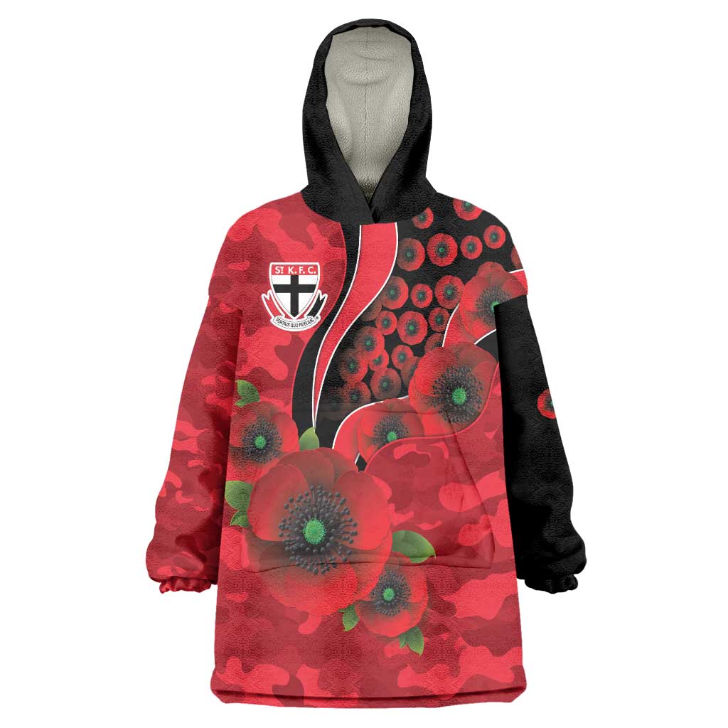 St Saints ANZAC Personalised Wearable Blanket Hoodie Lest We Forget Poppy Camo