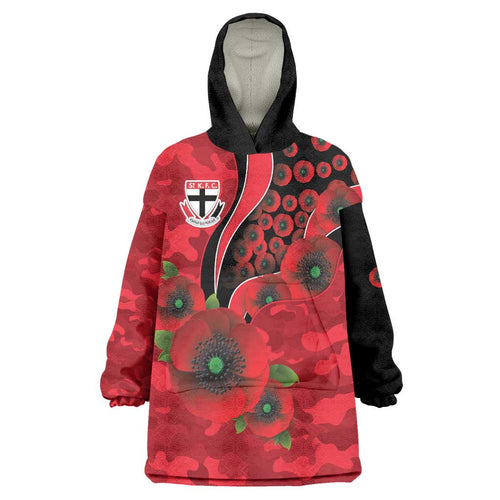 St Saints ANZAC Personalised Wearable Blanket Hoodie Lest We Forget Poppy Camo