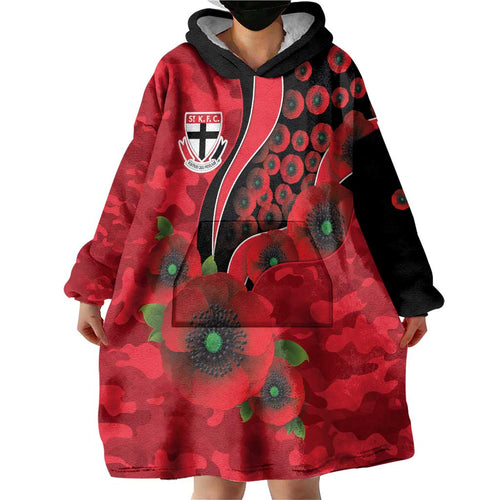 St Saints ANZAC Personalised Wearable Blanket Hoodie Lest We Forget Poppy Camo