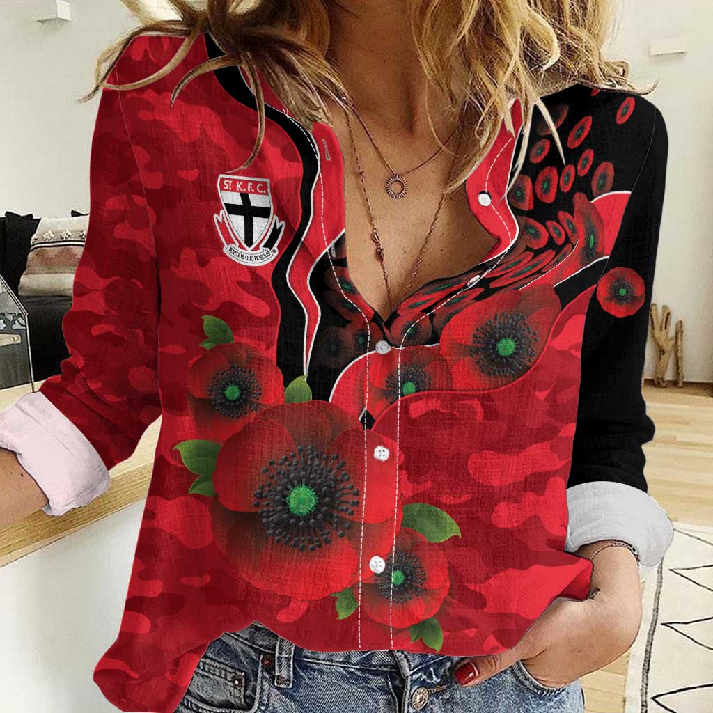 St Saints ANZAC Personalised Women Casual Shirt Lest We Forget Poppy Camo