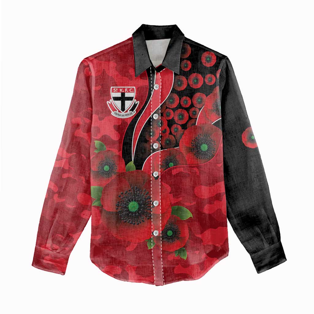 St Saints ANZAC Personalised Women Casual Shirt Lest We Forget Poppy Camo