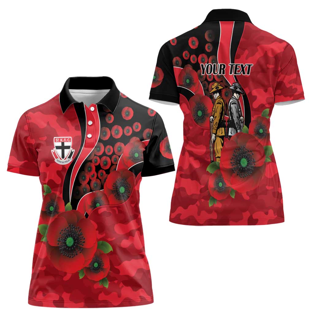 St Saints ANZAC Personalised Women Polo Shirt Lest We Forget Poppy Camo