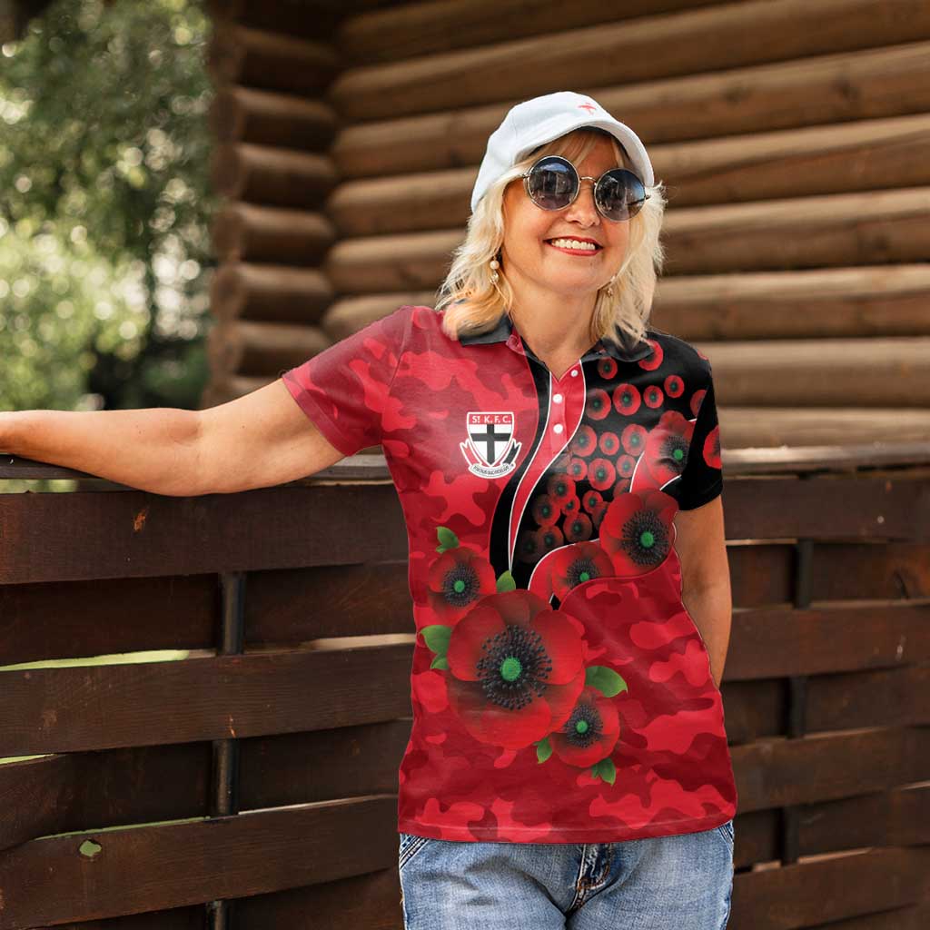 St Saints ANZAC Personalised Women Polo Shirt Lest We Forget Poppy Camo