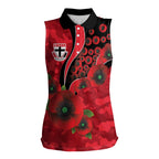 St Saints ANZAC Personalised Women Sleeveless Polo Shirt Lest We Forget Poppy Camo