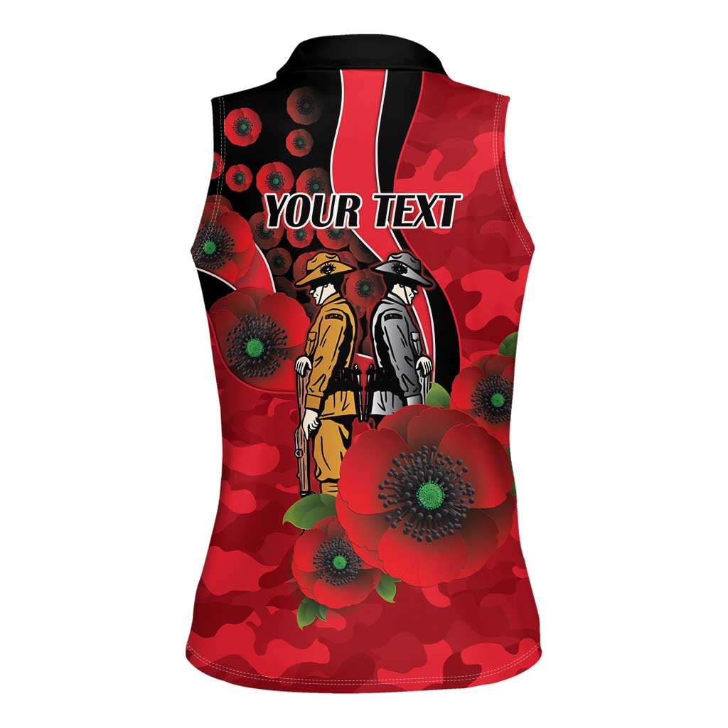 St Saints ANZAC Personalised Women Sleeveless Polo Shirt Lest We Forget Poppy Camo