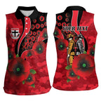 St Saints ANZAC Personalised Women Sleeveless Polo Shirt Lest We Forget Poppy Camo