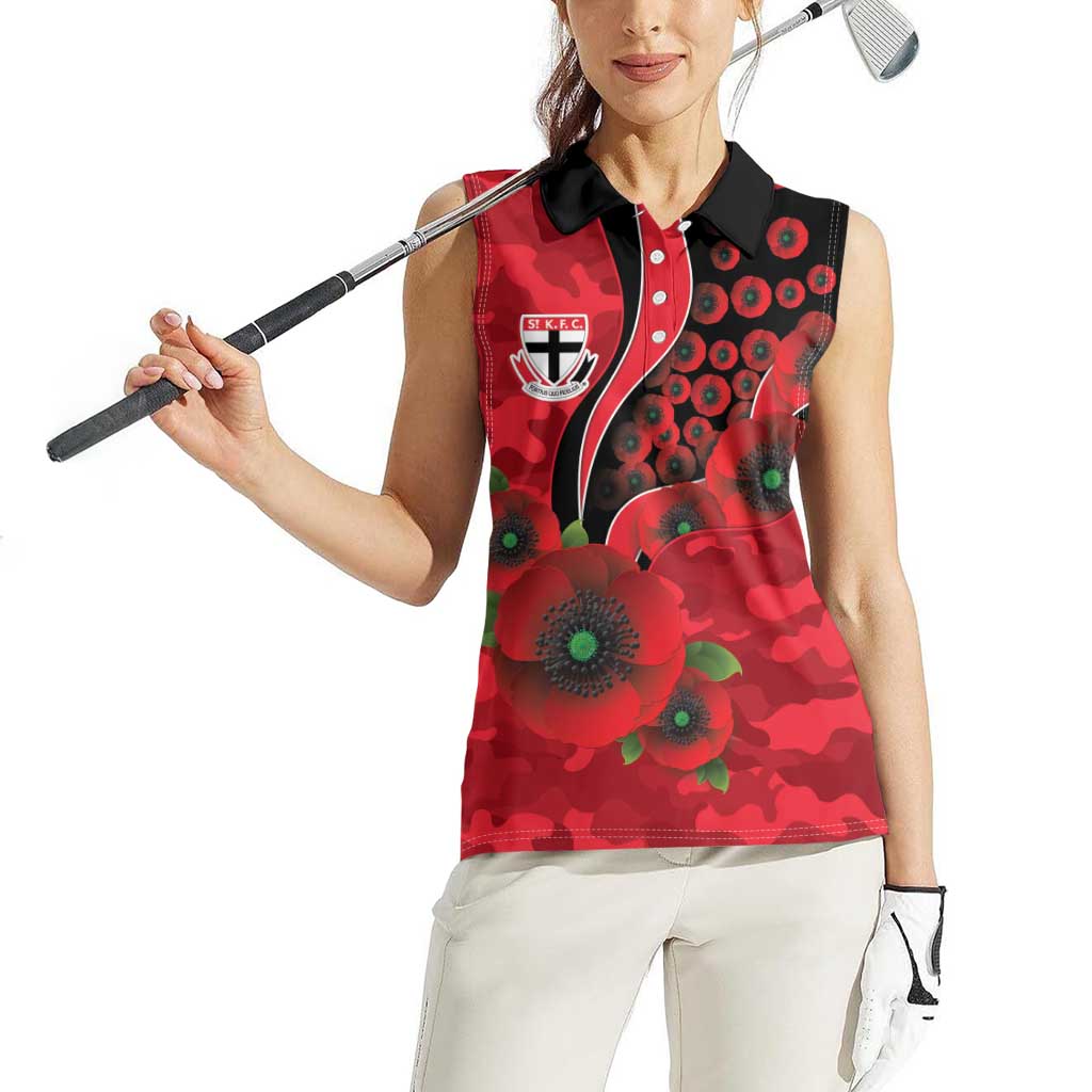 St Saints ANZAC Personalised Women Sleeveless Polo Shirt Lest We Forget Poppy Camo