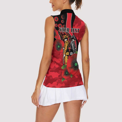 St Saints ANZAC Personalised Women Sleeveless Polo Shirt Lest We Forget Poppy Camo