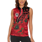 St Saints ANZAC Personalised Women Sleeveless Polo Shirt Lest We Forget Poppy Camo