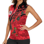St Saints ANZAC Personalised Women Sleeveless Polo Shirt Lest We Forget Poppy Camo