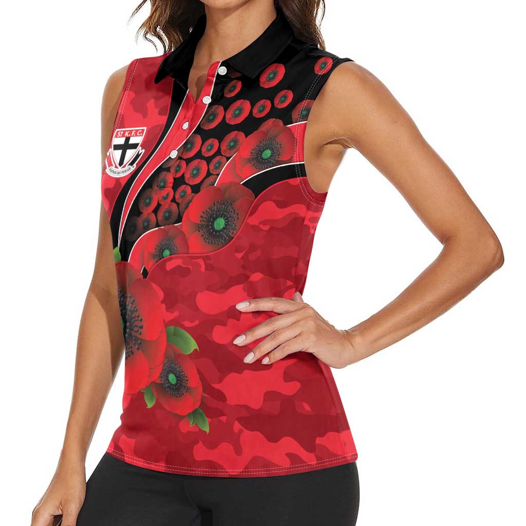 St Saints ANZAC Personalised Women Sleeveless Polo Shirt Lest We Forget Poppy Camo