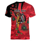 St Saints ANZAC Personalised Women V-Neck T-Shirt Lest We Forget Poppy Camo