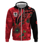 St Saints ANZAC Personalised Zip Hoodie Lest We Forget Poppy Camo