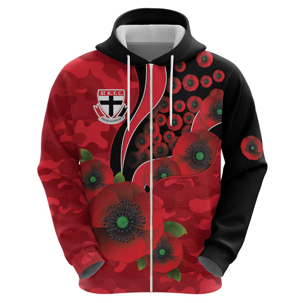 St Saints ANZAC Personalised Zip Hoodie Lest We Forget Poppy Camo