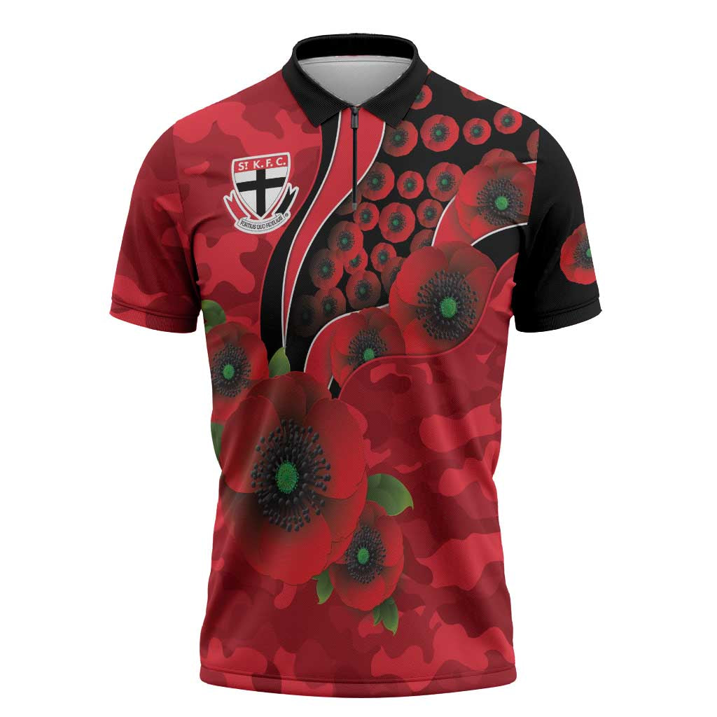 St Saints ANZAC Personalised Zipper Polo Shirt Lest We Forget Poppy Camo