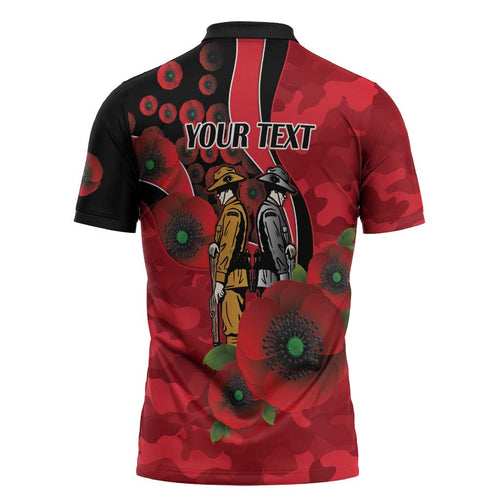 St Saints ANZAC Personalised Zipper Polo Shirt Lest We Forget Poppy Camo